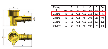 Угол аксиальный установочный/водорозетка 16х1/2" ВР