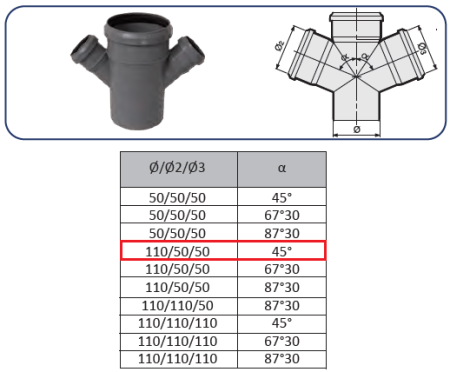 Крестовина одноплоскостная ПП 110х50х50 (45°)