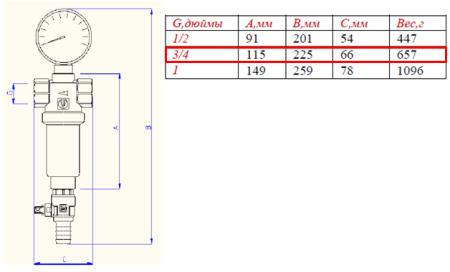 Фильтр самоочищающийся с манометром для гор. и хол. воды 3/4"