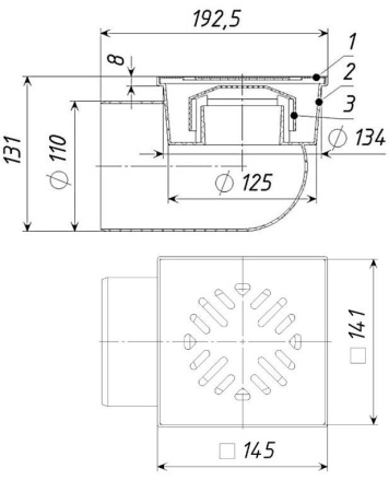 Трап горизонтальный 110мм, решетка (150)