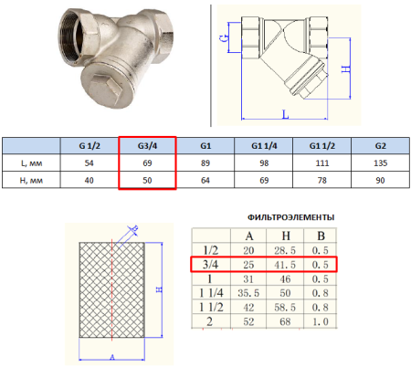 Фильтр косой грубой очистки 3/4" вн-вн